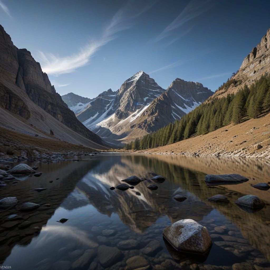 Mountain Landscape in Moody Twilight
