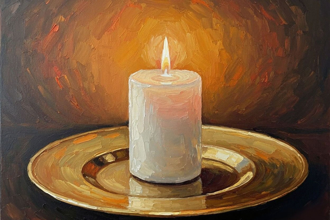 Impressionistic Oil Painting of a Lit Candle