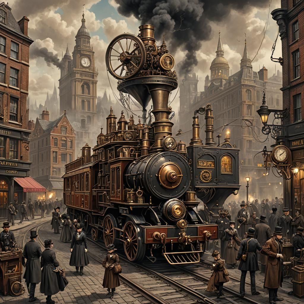 Steampunk London Scene with Victorian Landmark