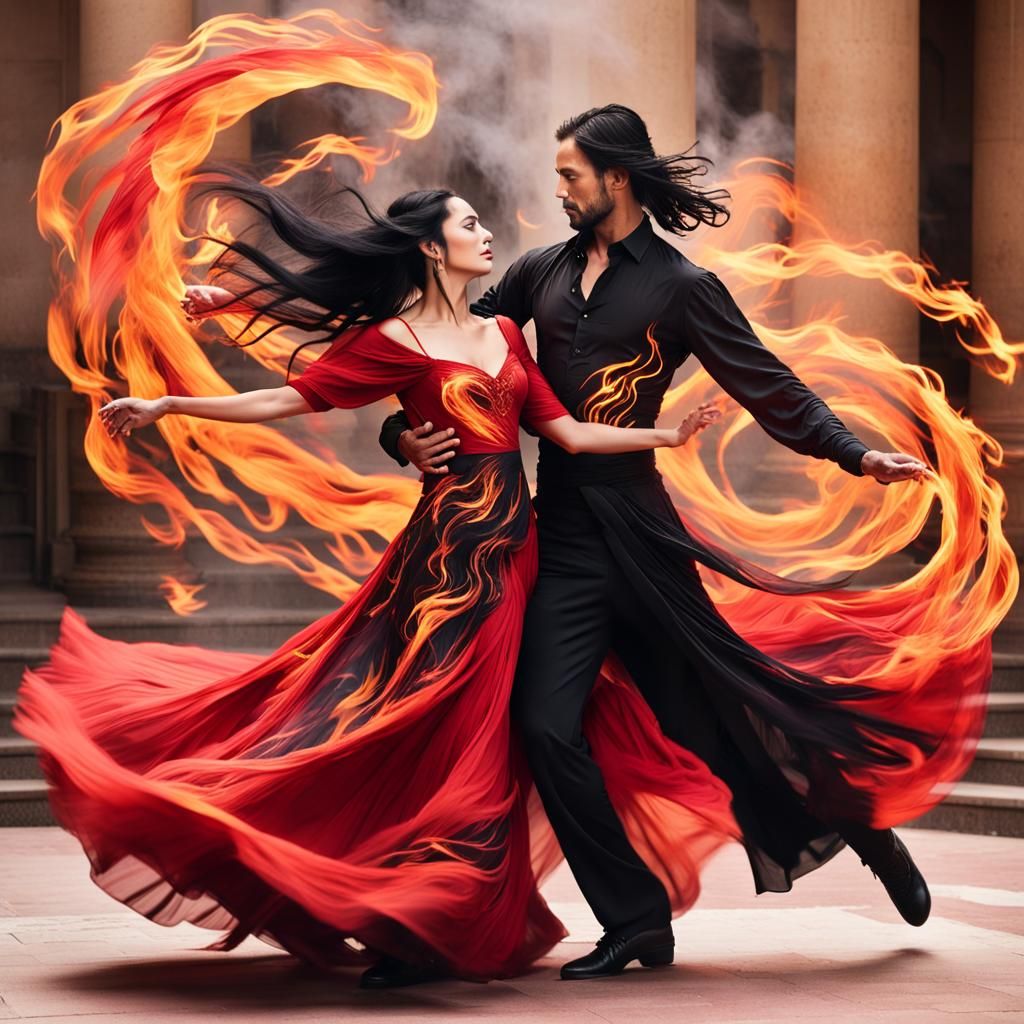 Flaming Dance: A Dark Fantasy Art Nouveau Concept