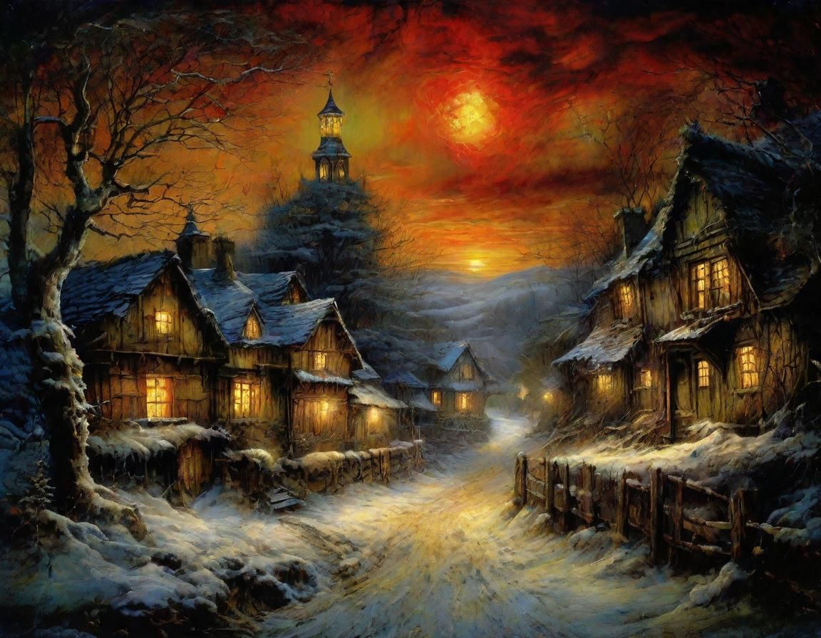 Christmas Village in Forest: Detailed Matte Painting
