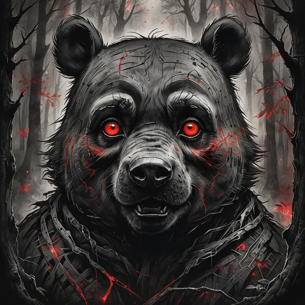 Eerie Winnie the Pooh Charcoal Portrait