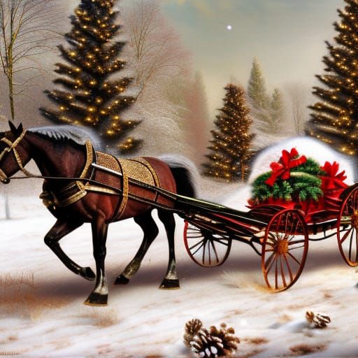 Ethereal Christmas Sleigh in Snowy Forest