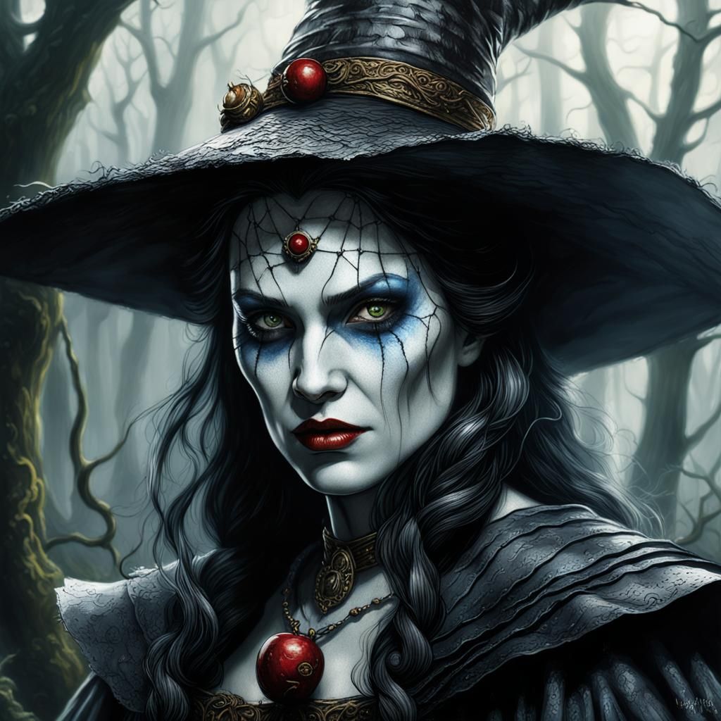 Portrait of Snow White's Wicked Queen in Oil and Ink