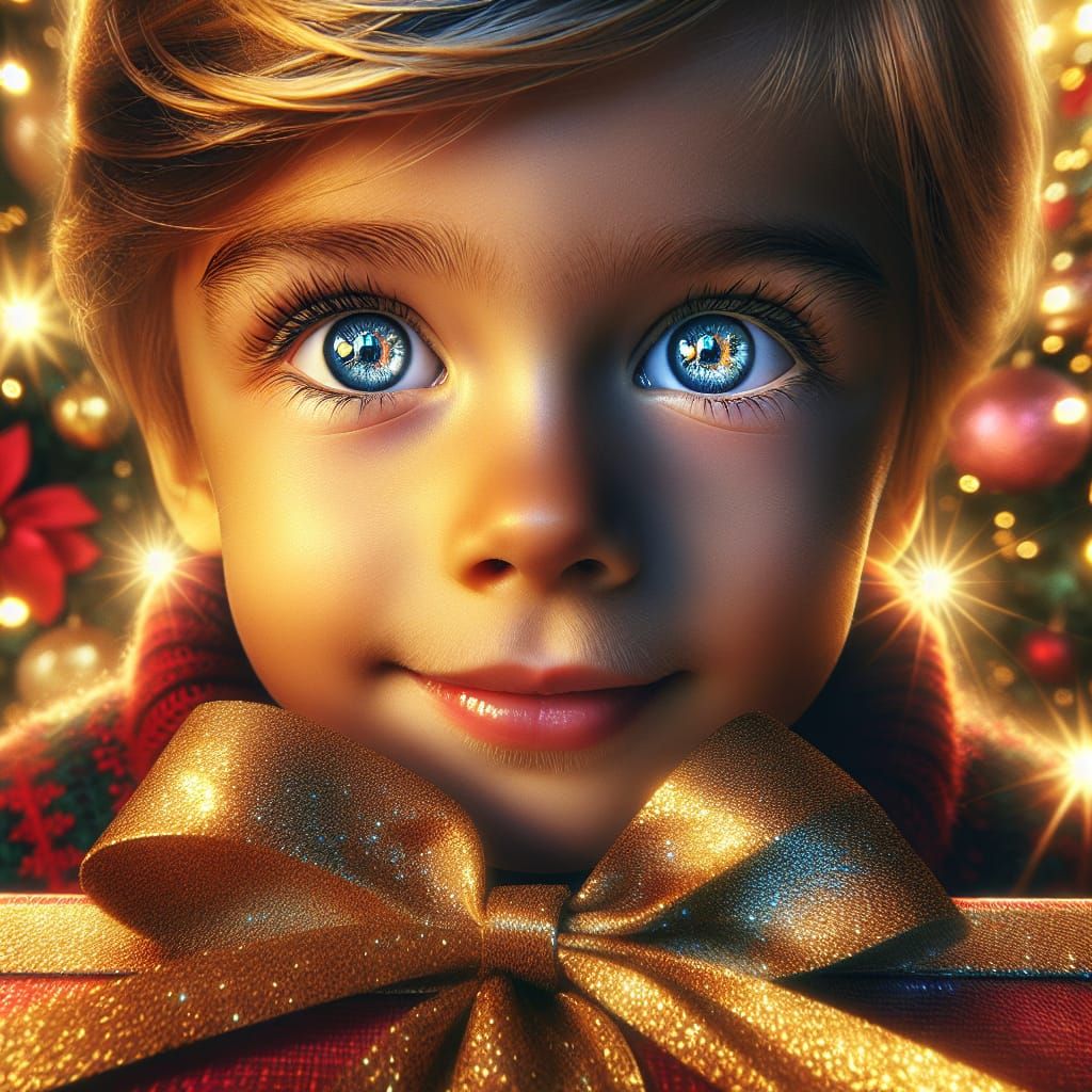 Surreal Child Captivated by Christmas Gift