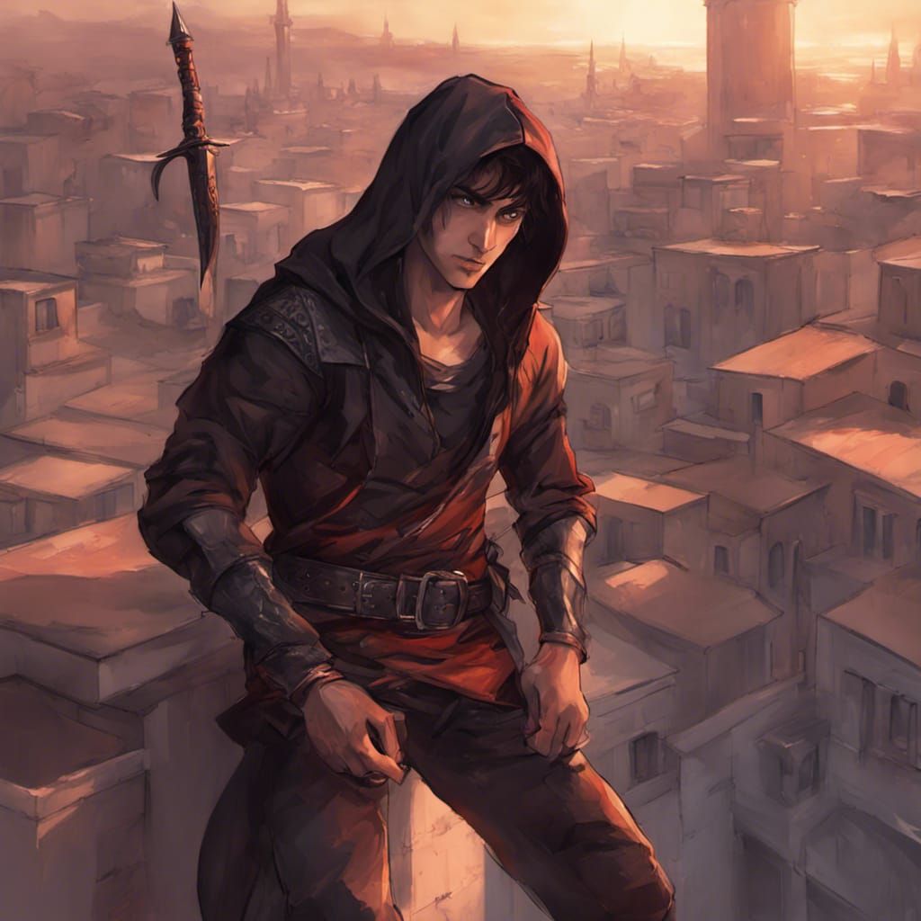 Rooftop Assassin Portrait in Detailed Matte Painting Style