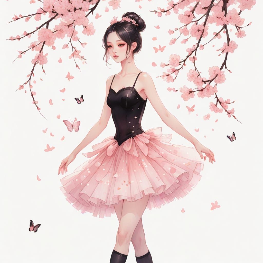 Whimsical Ballerina in Cherry Blossom Wonderland
