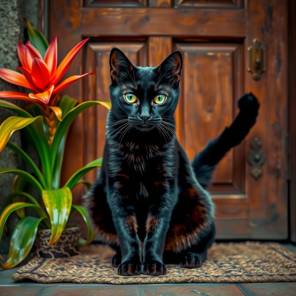 Black Cat Portrait in Hyperrealistic Digital Art