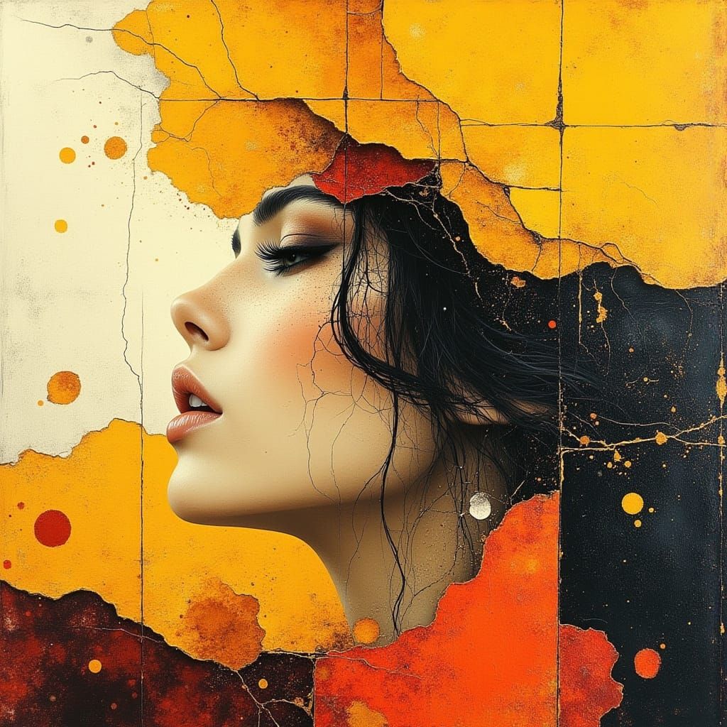 Minimalist Woman's Face with Atmospheric Landscape