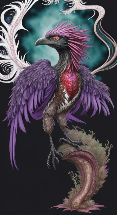 Feathered Microraptor Wind God in Watercolor Style