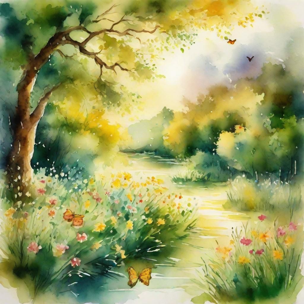 Monet-Style Watercolor of English Garden at Golden Hour