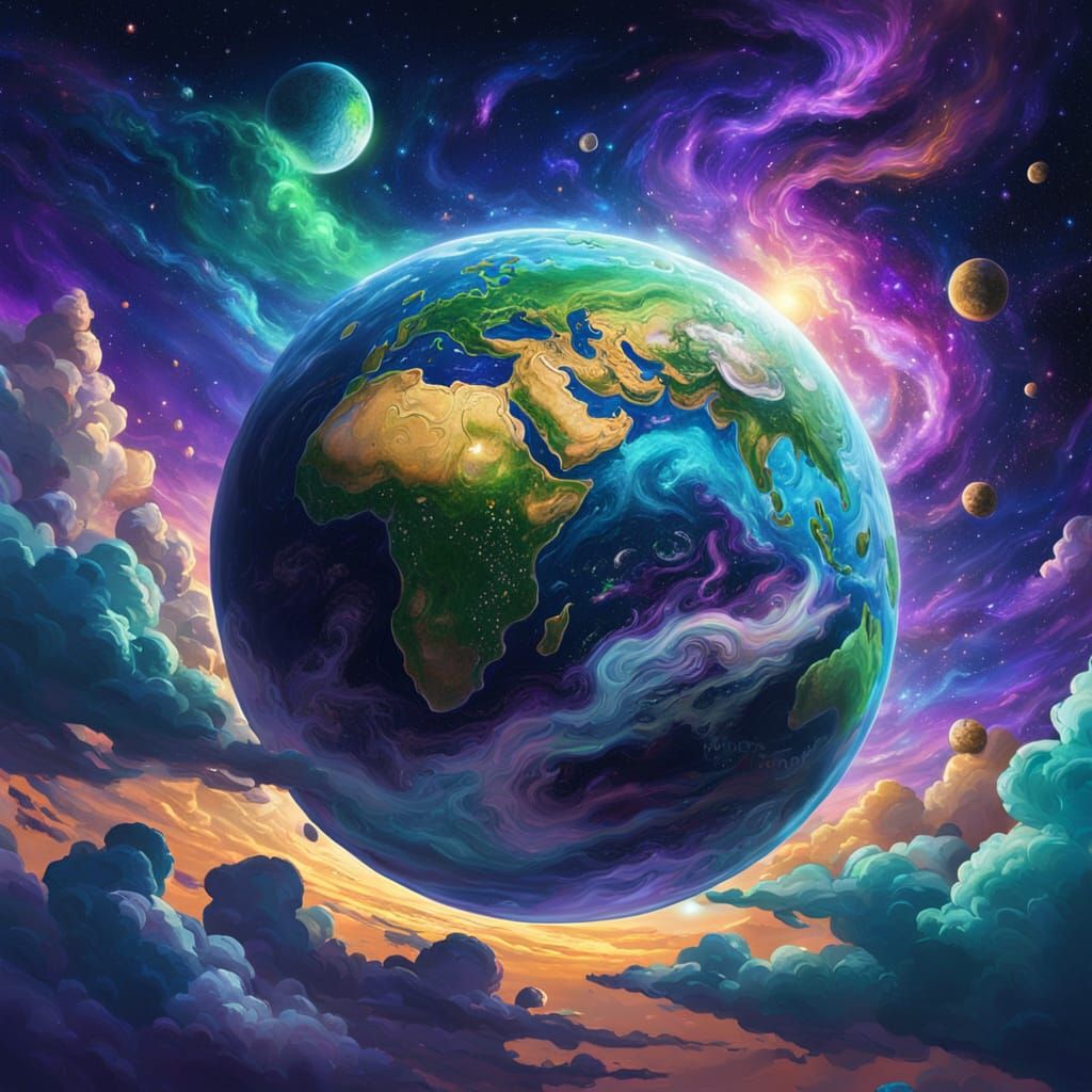 Surreal Earth in Space Oil Painting