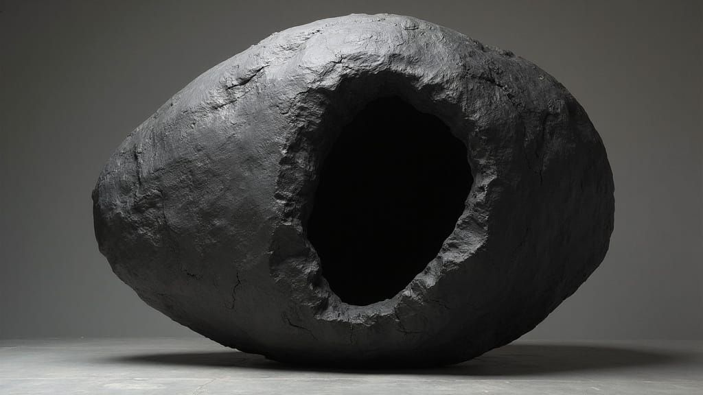 Surreal Brutalist Sculpture with a Hollow Concrete Egg