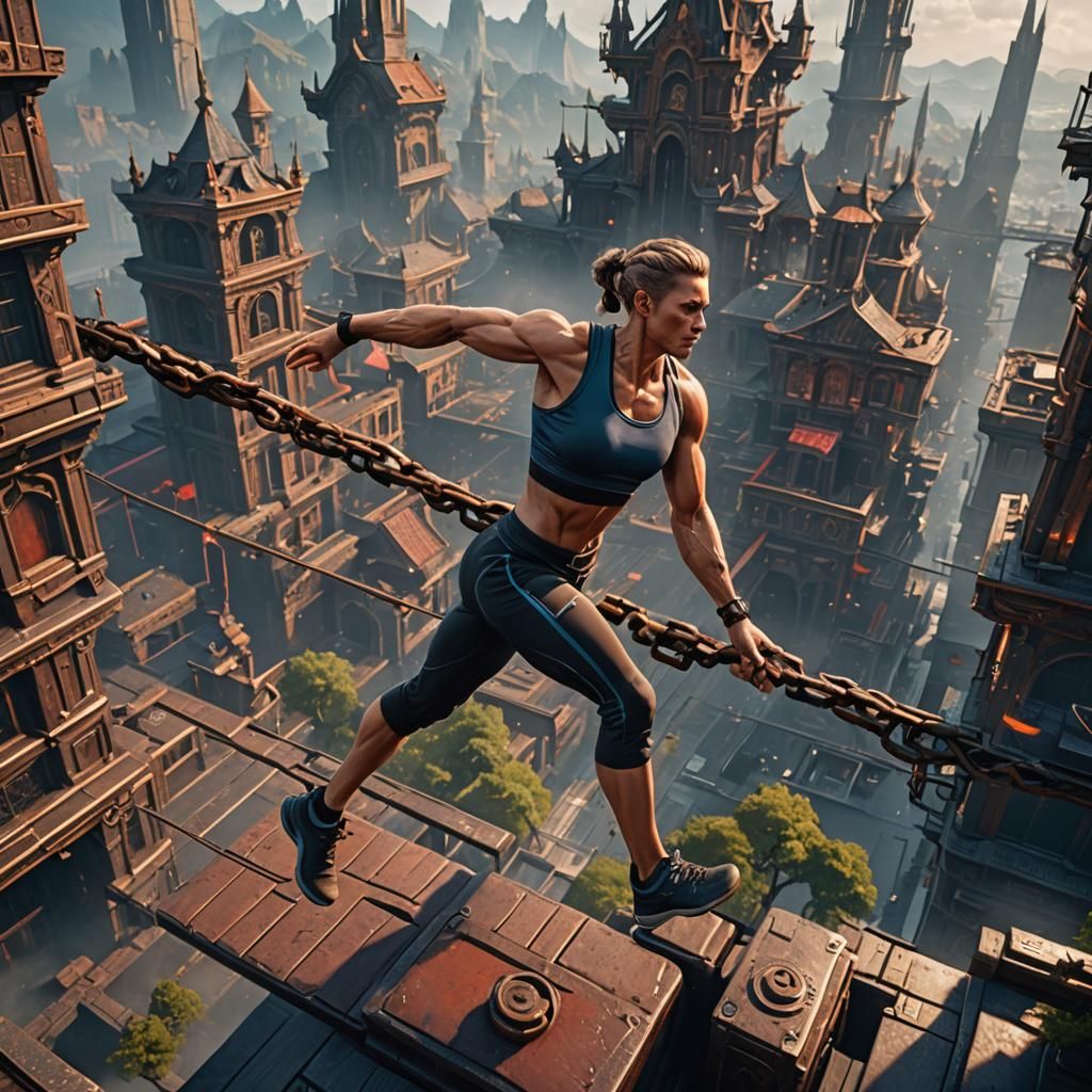 Fitness Calisthenics: Detailed Matte Painting in Deep Color