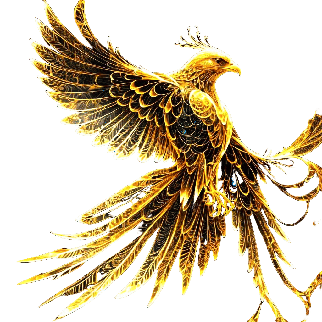 Bioluminescent Golden Hawk in Abstract Vector Fractal Style