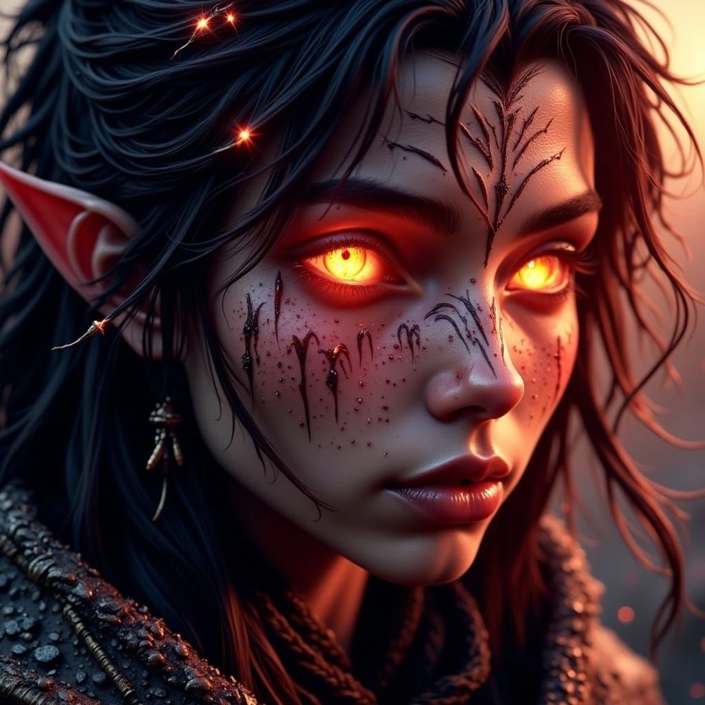 Fiery Eyes Reflecting Stars in Dark Fantasy Style
