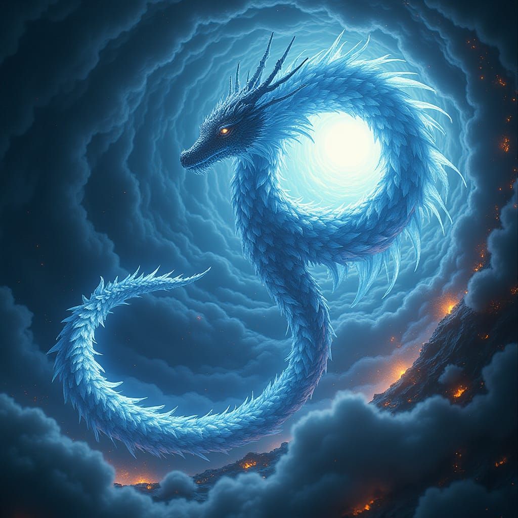 Icy Crystal Dragon Born from Galaxy