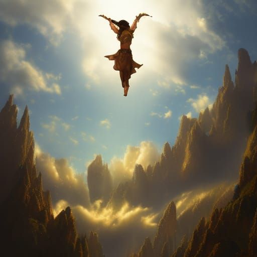 Fantastical Skyward Scene in Detailed Matte Painting Style