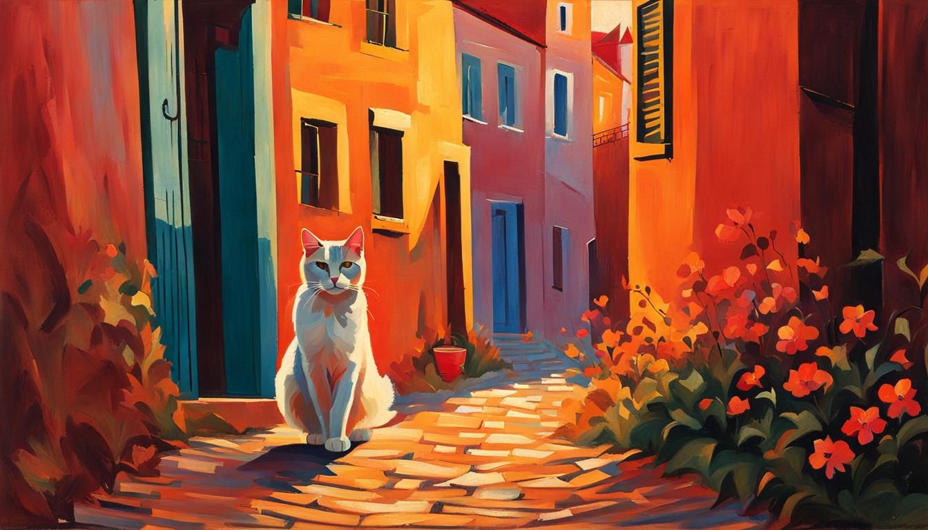 Sunset Alley Cat in Suprematist Style