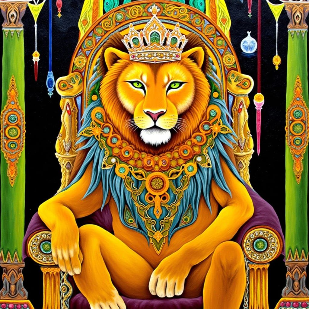 Lion on Roman Throne in Baroque Art Nouveau Style