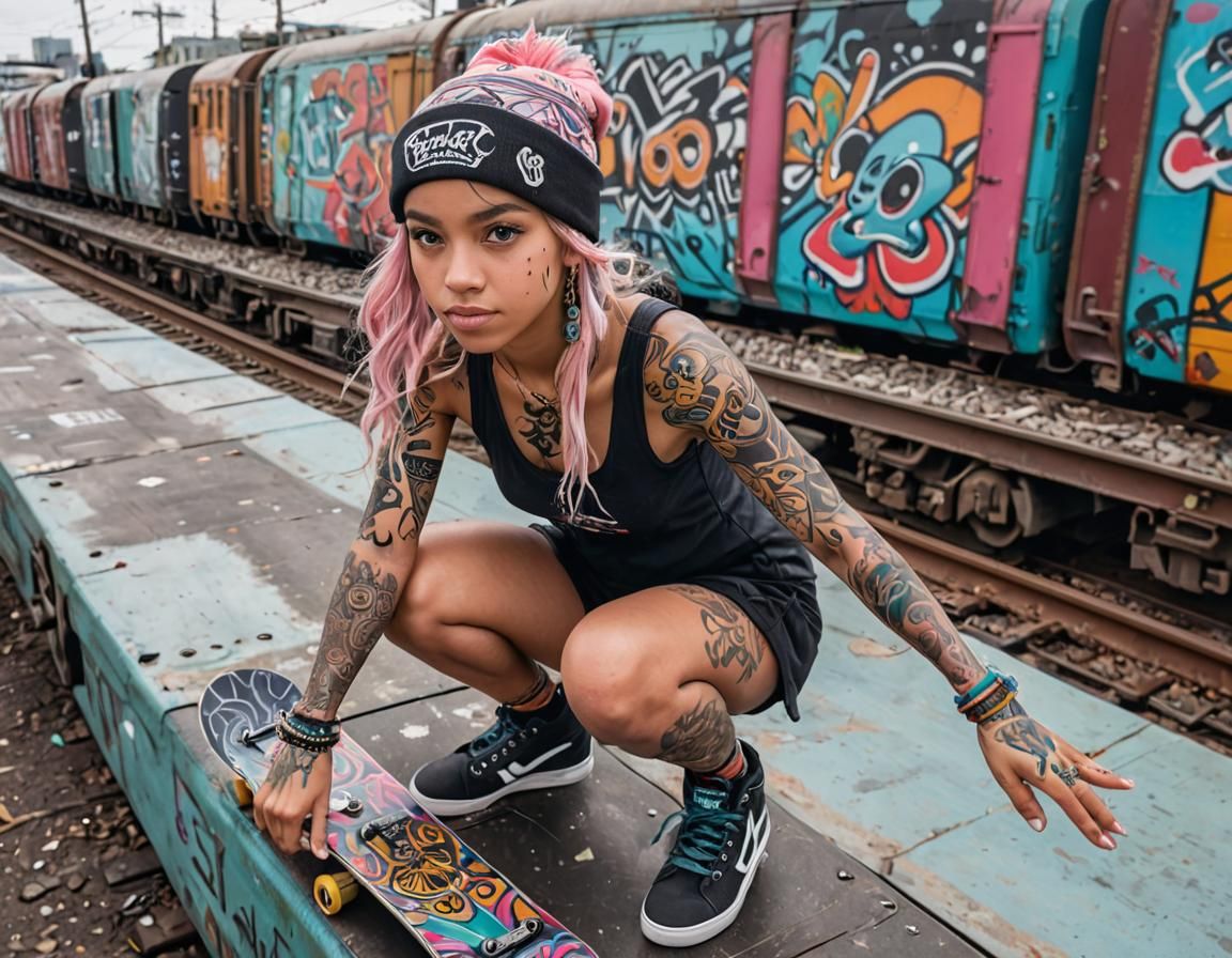 Biopunk Aboriginal Skater Princess on Graffiti Train, Manga ...