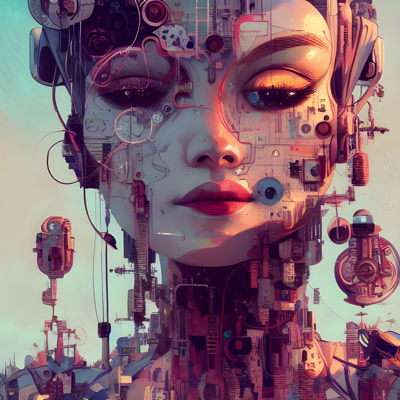 Hyperdetailed Cyborg Girl Close-up: Matte Painting