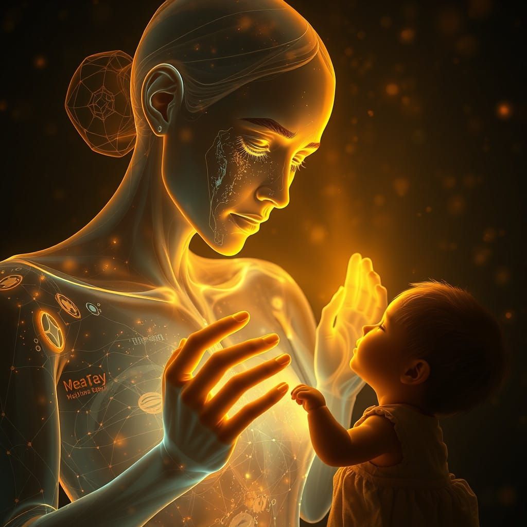 Holographic Mother Comforts Child in a Fantastical World