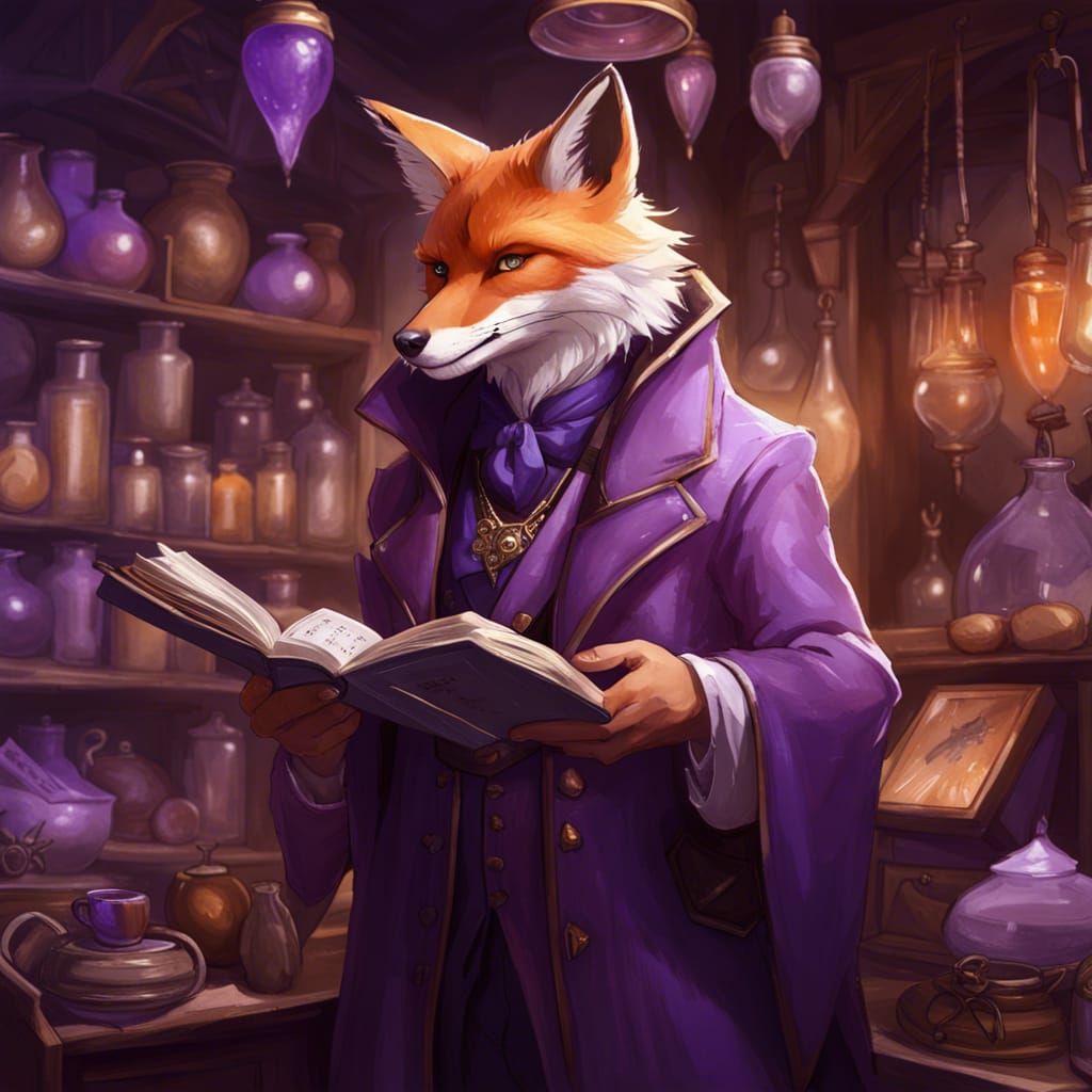 Fox Shopkeeper Portrait in Magical Store