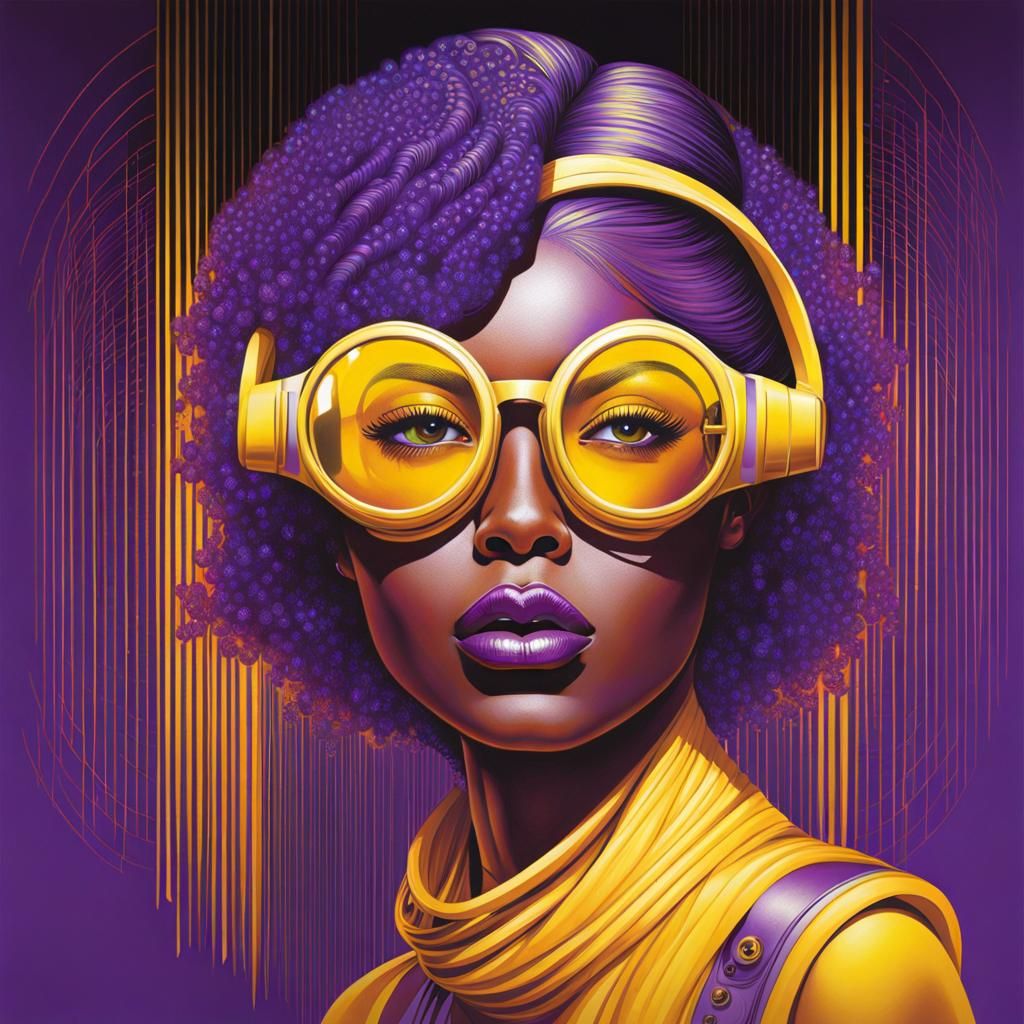 Geometric Portrait with Goggles in Yellow and Purple