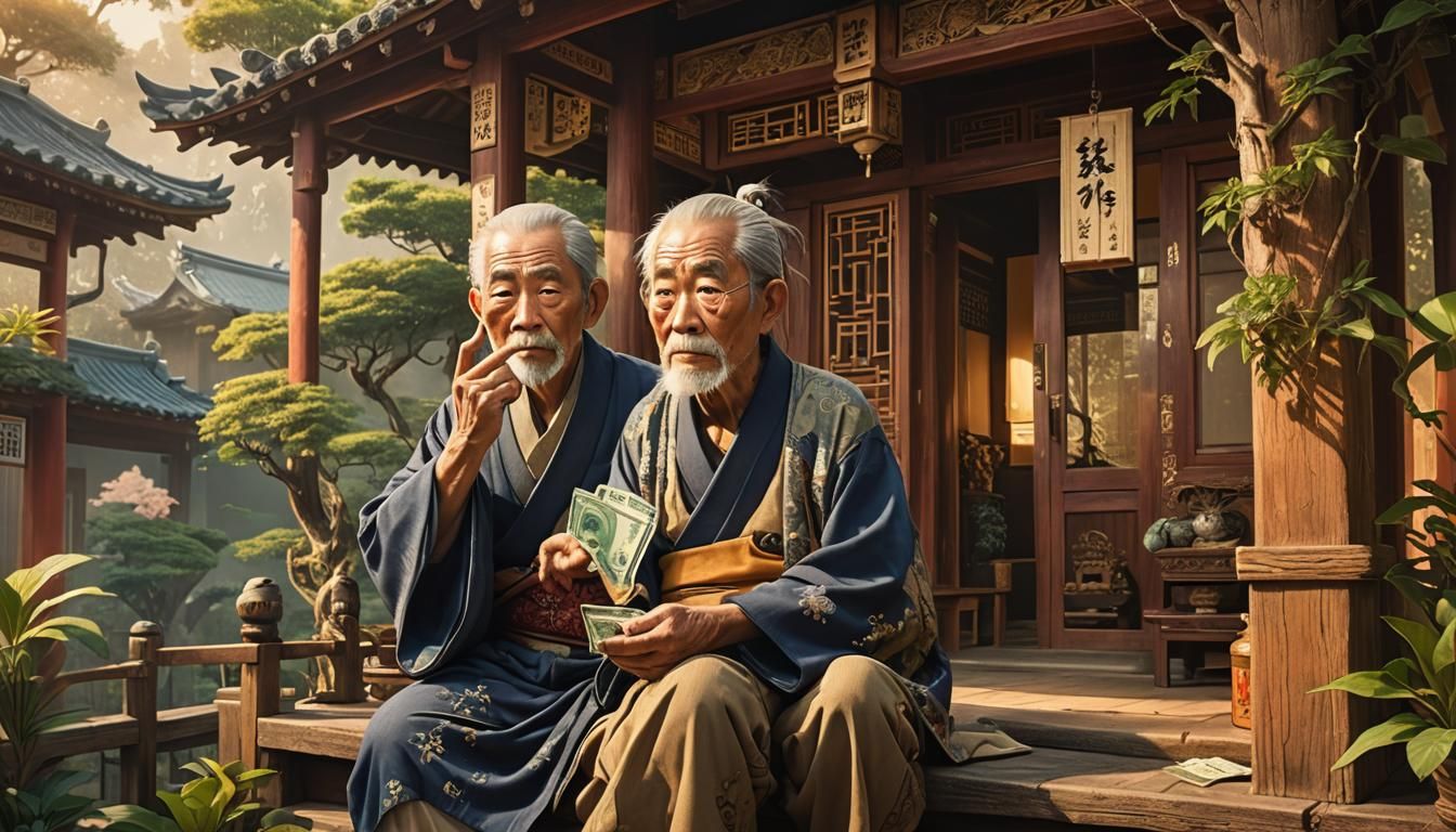 Japanese Man on Porch in Hayao Miyazaki Style