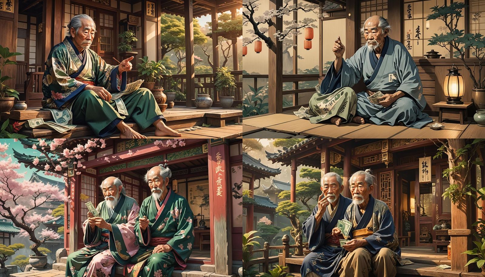 Japanese Man With Dollars, Oriental Architecture