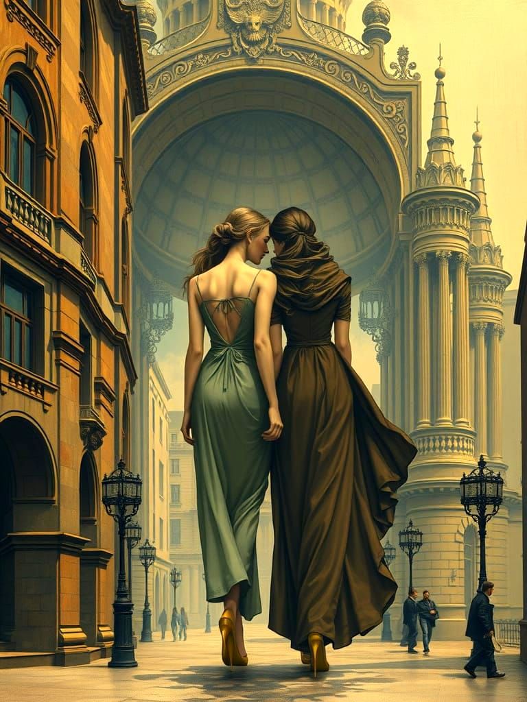 Women in City: Art Nouveau, Rococo, Impasto Style