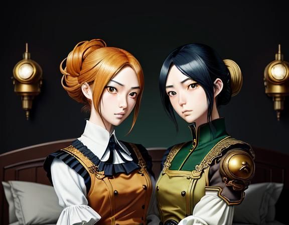 Kemono Twin Sisters Kiss in Manga Style