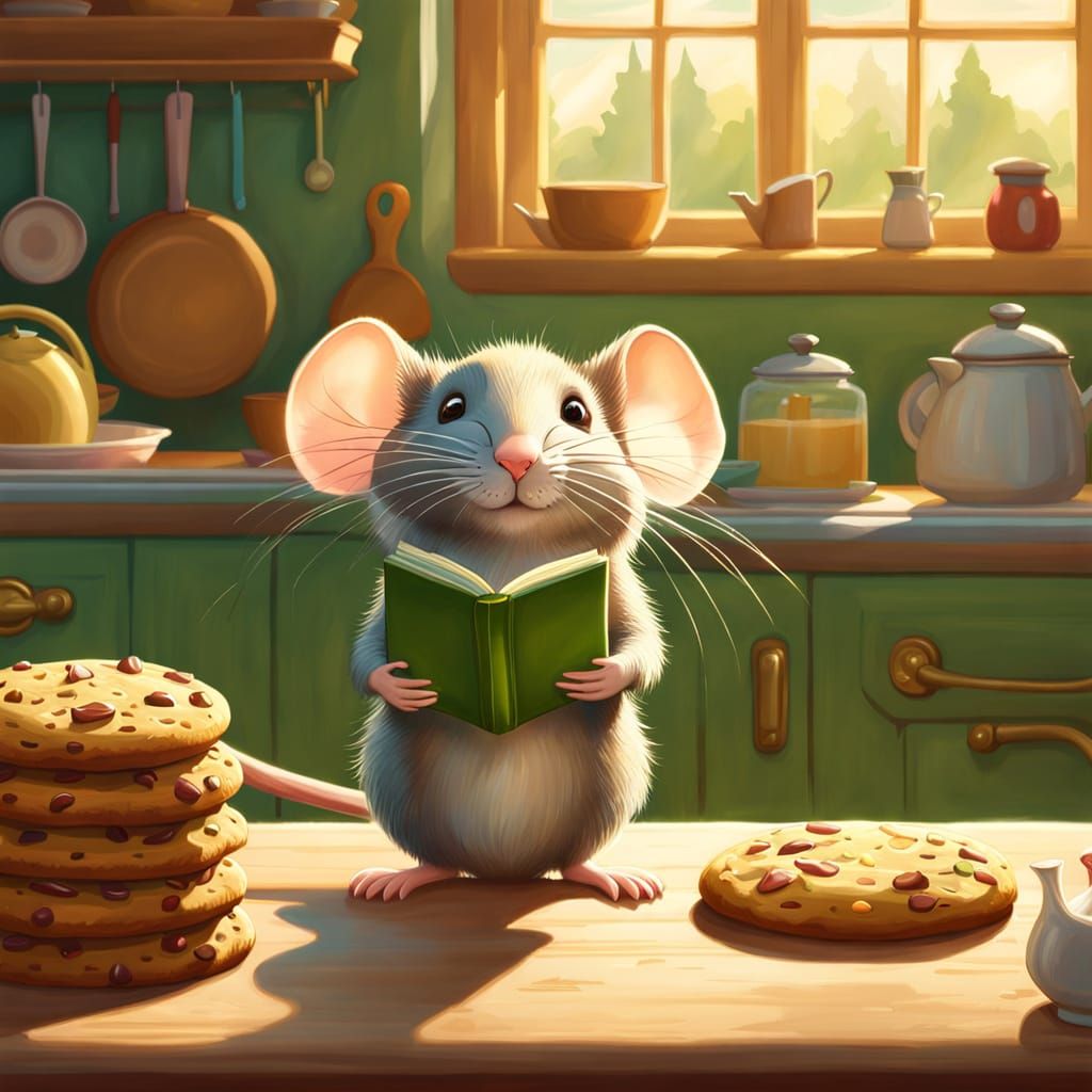 Shy Mouse Behind Cookie: Children's Book Illustration