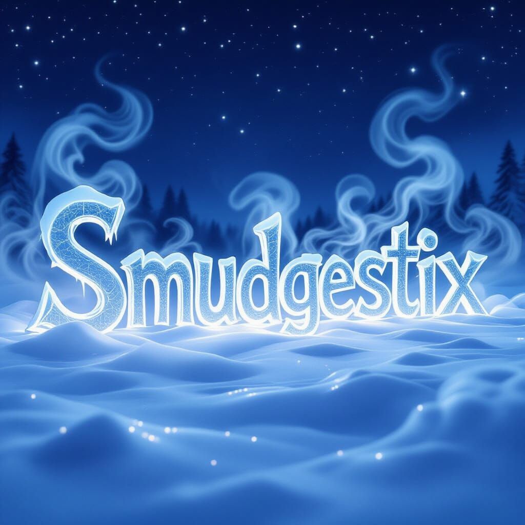 Ice Word "SmudgeStix" in Frozen Mist on Winter Night