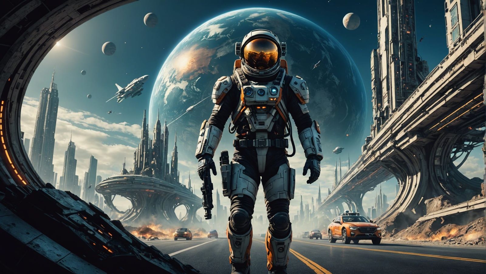 Astronaut and Alien on Strange Planet in Detailed Matte Pain...