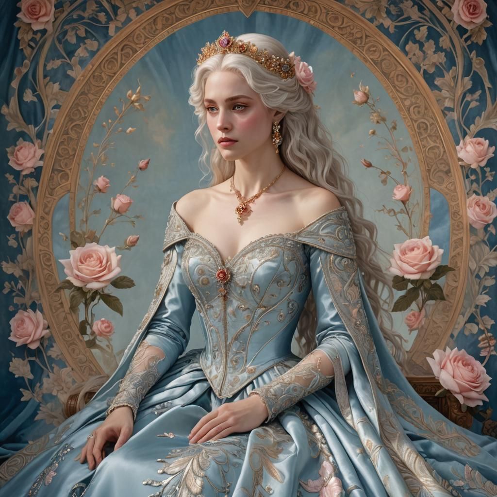 Royal Daughter in Opulent Gown, Hyper-Realistic Portrait