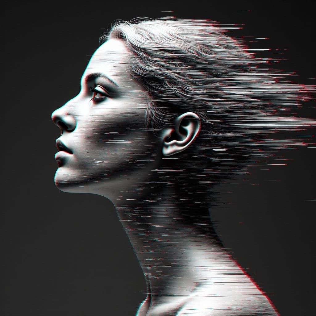 Surreal Double Exposure Digital Art with Glitch Aesthetics