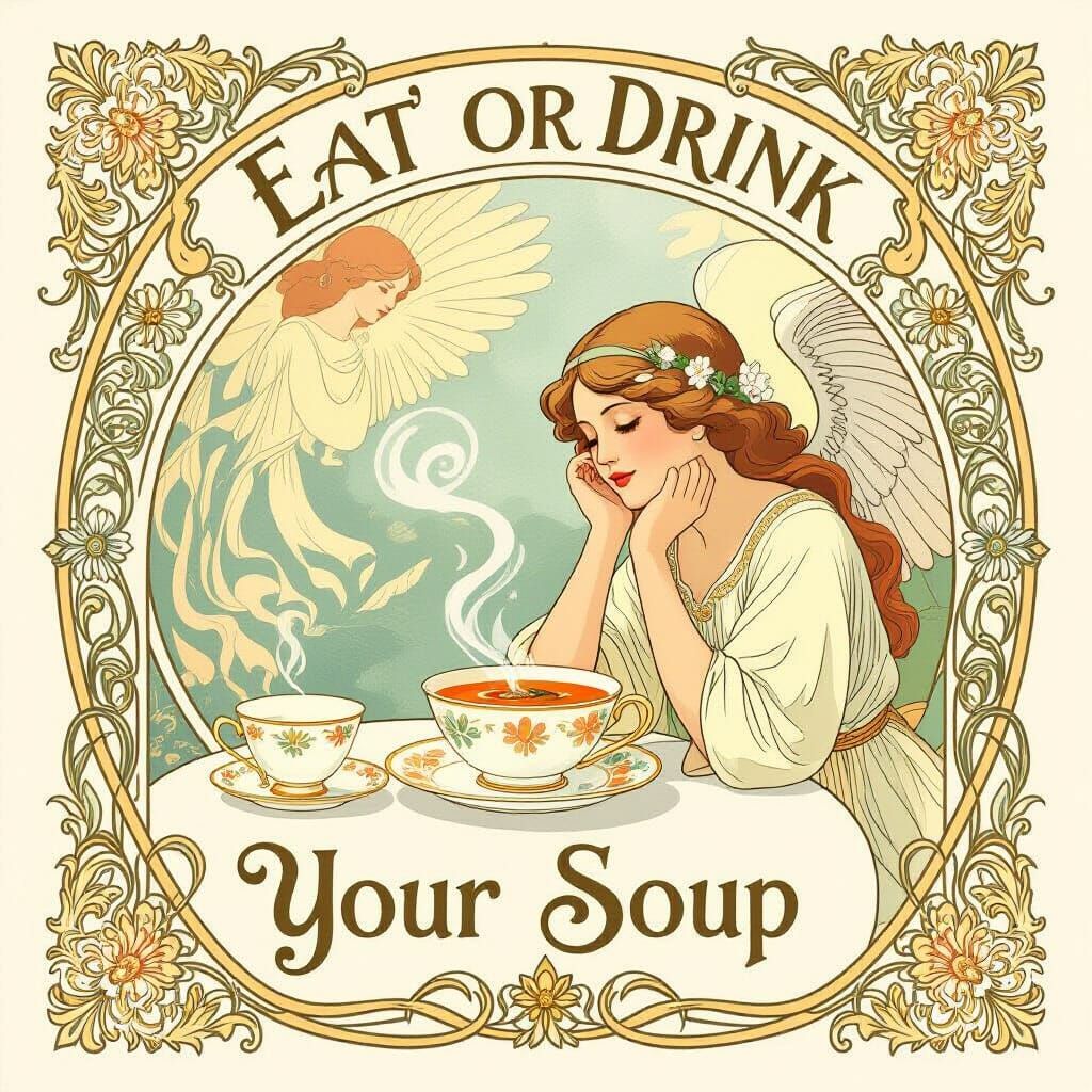 Art Nouveau Poster: Angel Presides Over Soup Setting