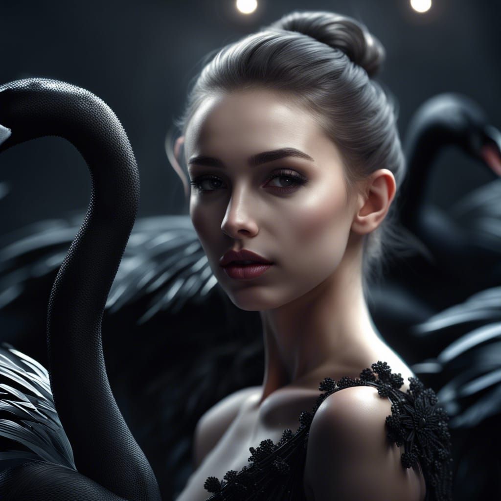 a mix of beautiful girl and black swan, perfect composition,...