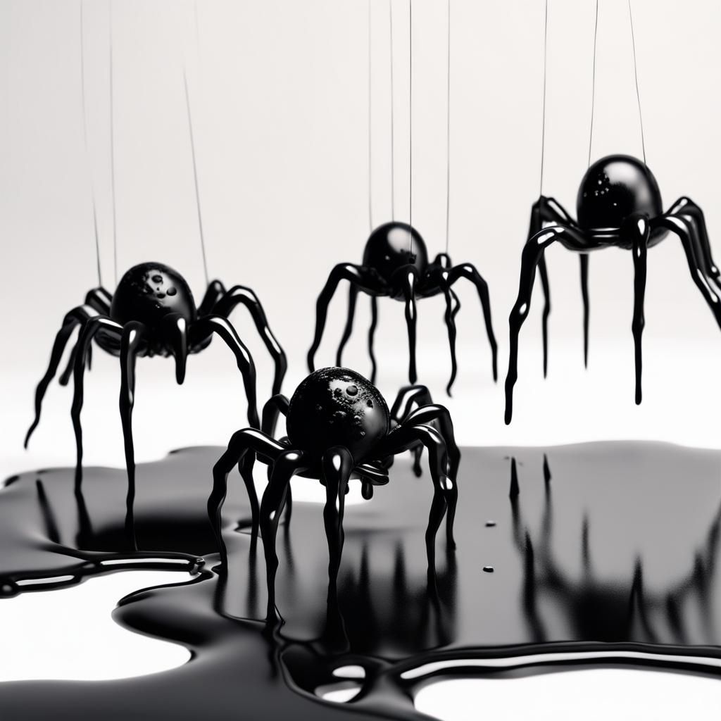 3D Black Liquid Spiders Carrying Coal