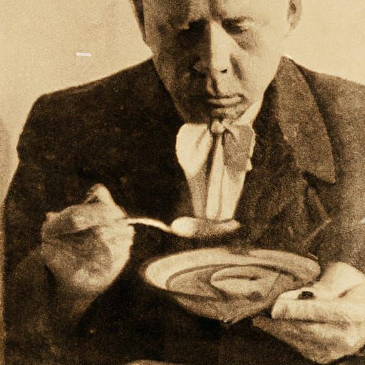 Vintage Photograph of Old Man Eating Soup