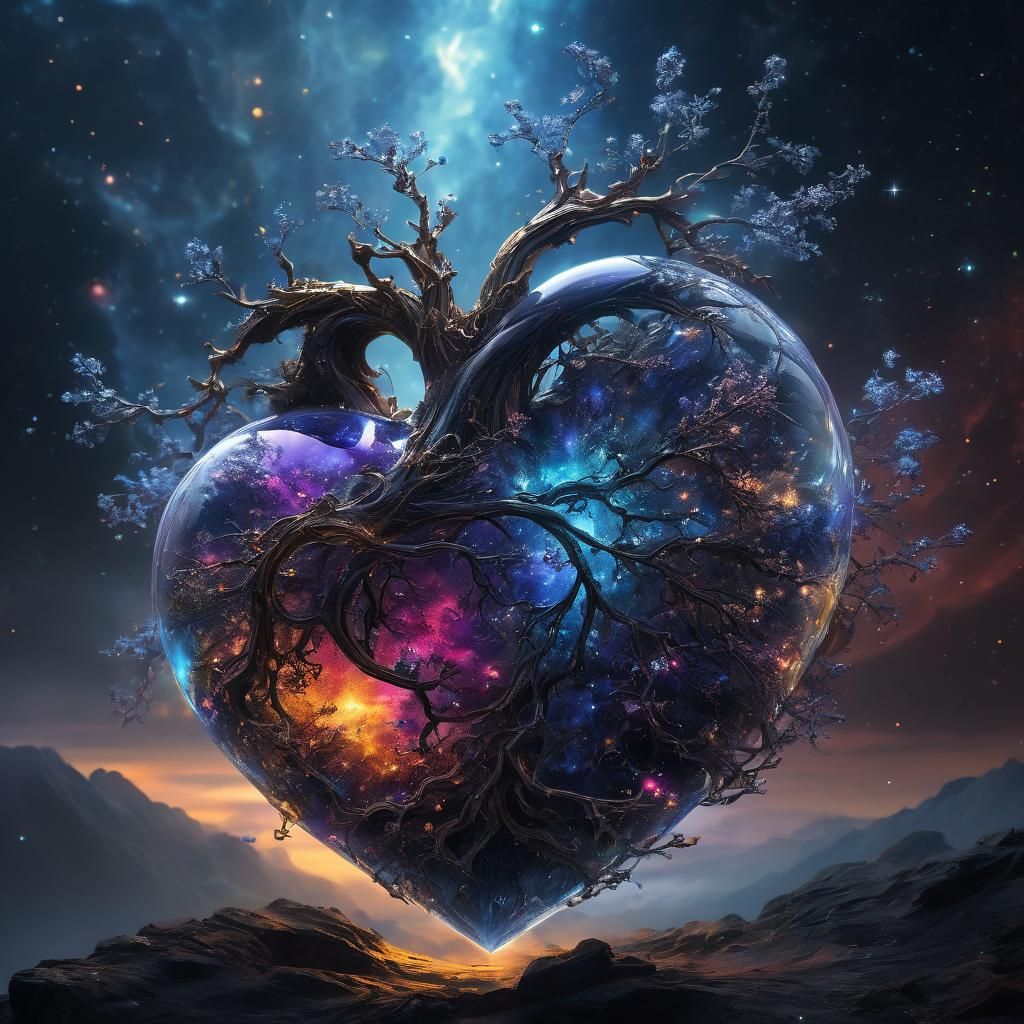 Astral Heart Shimmers in Colorful Nebula