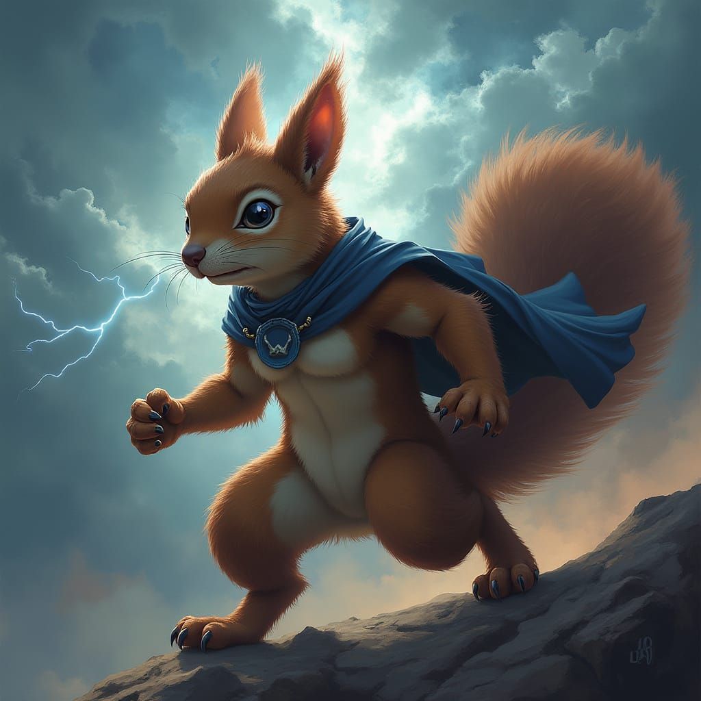 Electrifying Giant Squirrel in Stormy Sky