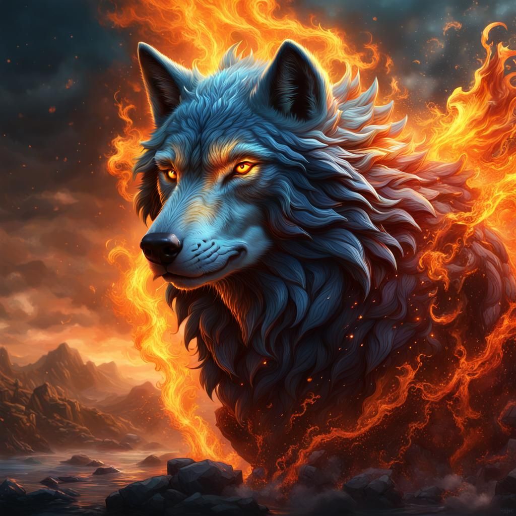 Elemental Wolf: Fire and Water Unite