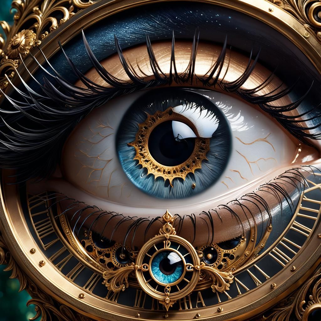 Surreal Eye Clock in Ornate Anime Style