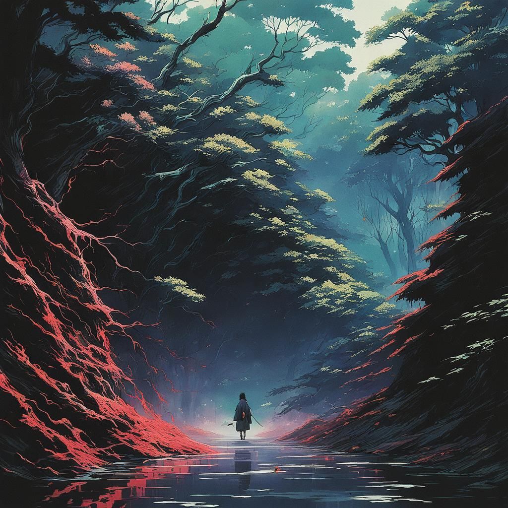 Sasuke Anime Film Still in Tetradic Colors