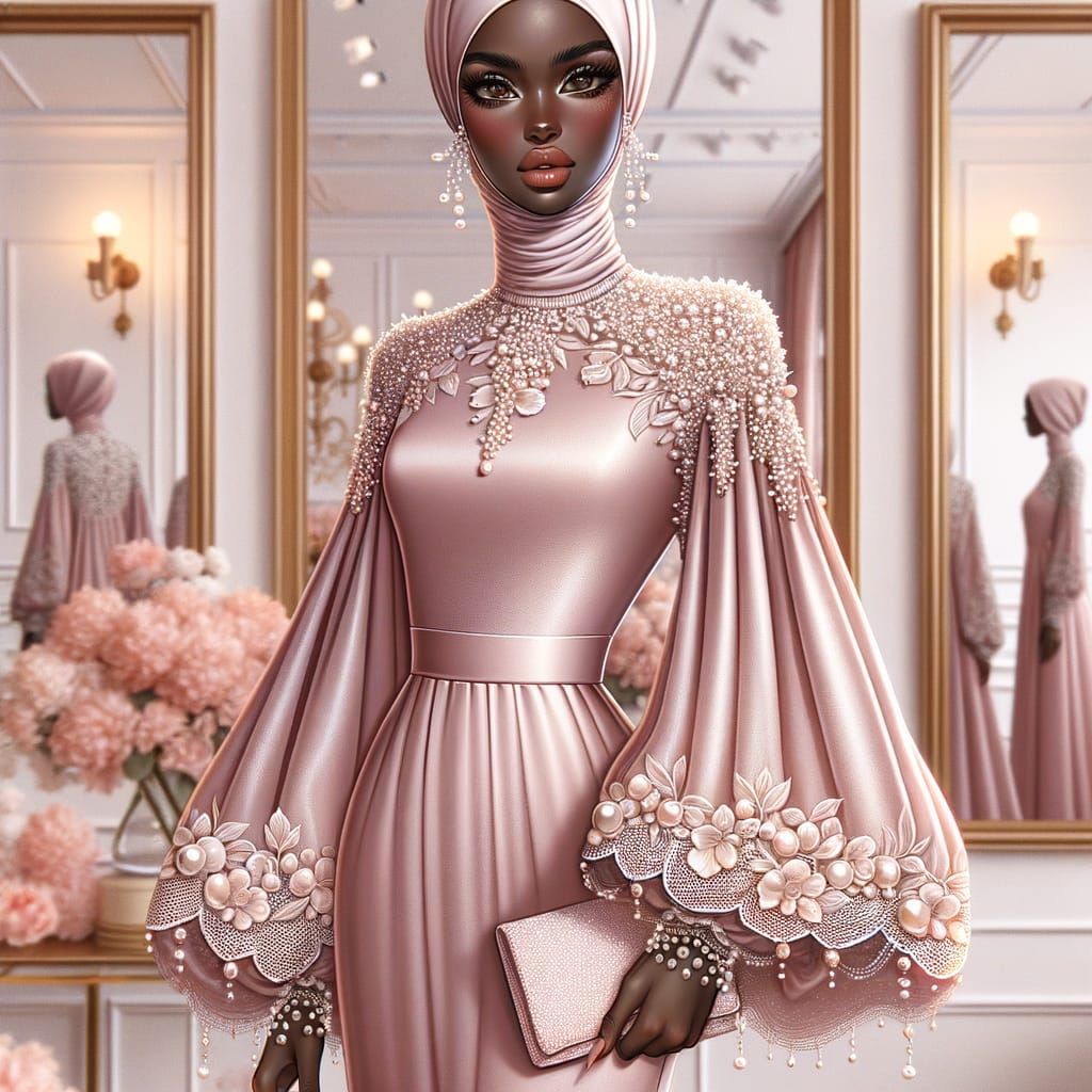 Elegant Muslim Woman in Pink Jilbab, Fashion Illustration