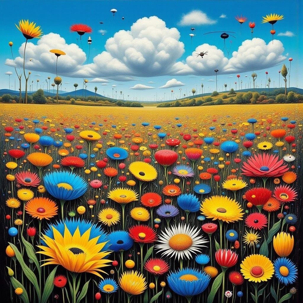 Vibrant Wildflower Field in Triadic Colors
