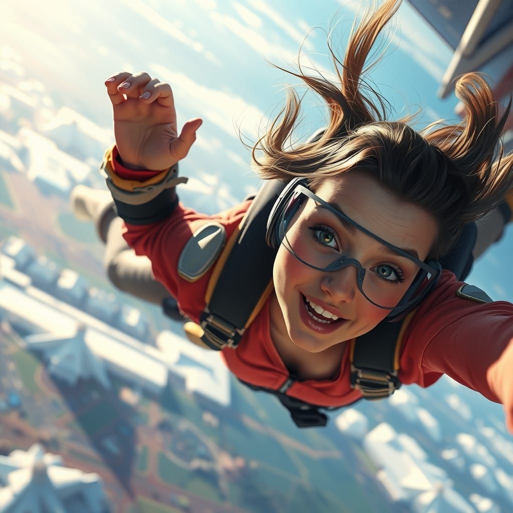 Hyperrealistic Girl Skydiving Splash Art Concept